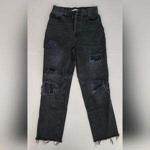 Pacsun Black Denim High Rise Straight Leg Distressed Button Closure Fly Jeans